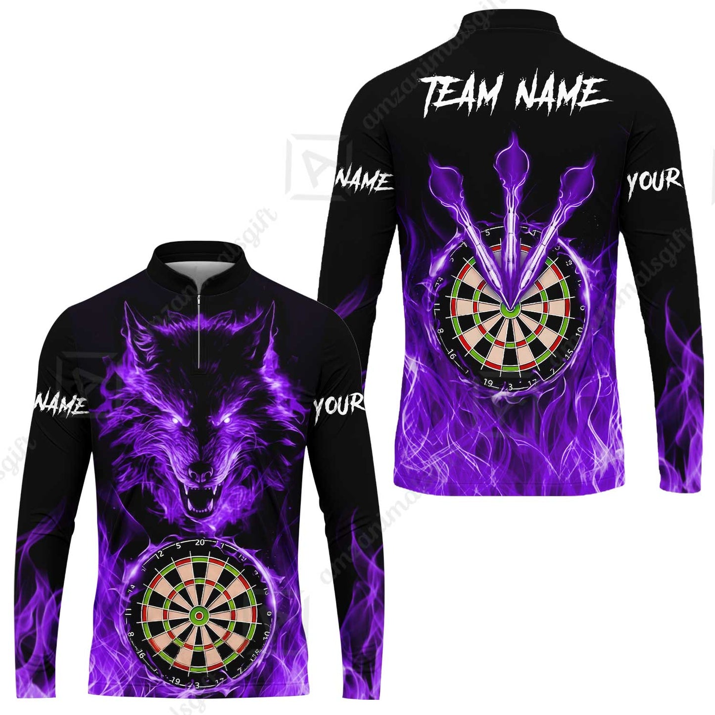 Custom Darts Jersey Polo Shirt, Dartboard Fierce Wolf Design, Uniform Dart - Personalized Name And Team Name