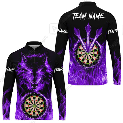 Custom Darts Jersey Polo Shirt, Dartboard Fierce Wolf Design, Uniform Dart - Personalized Name And Team Name