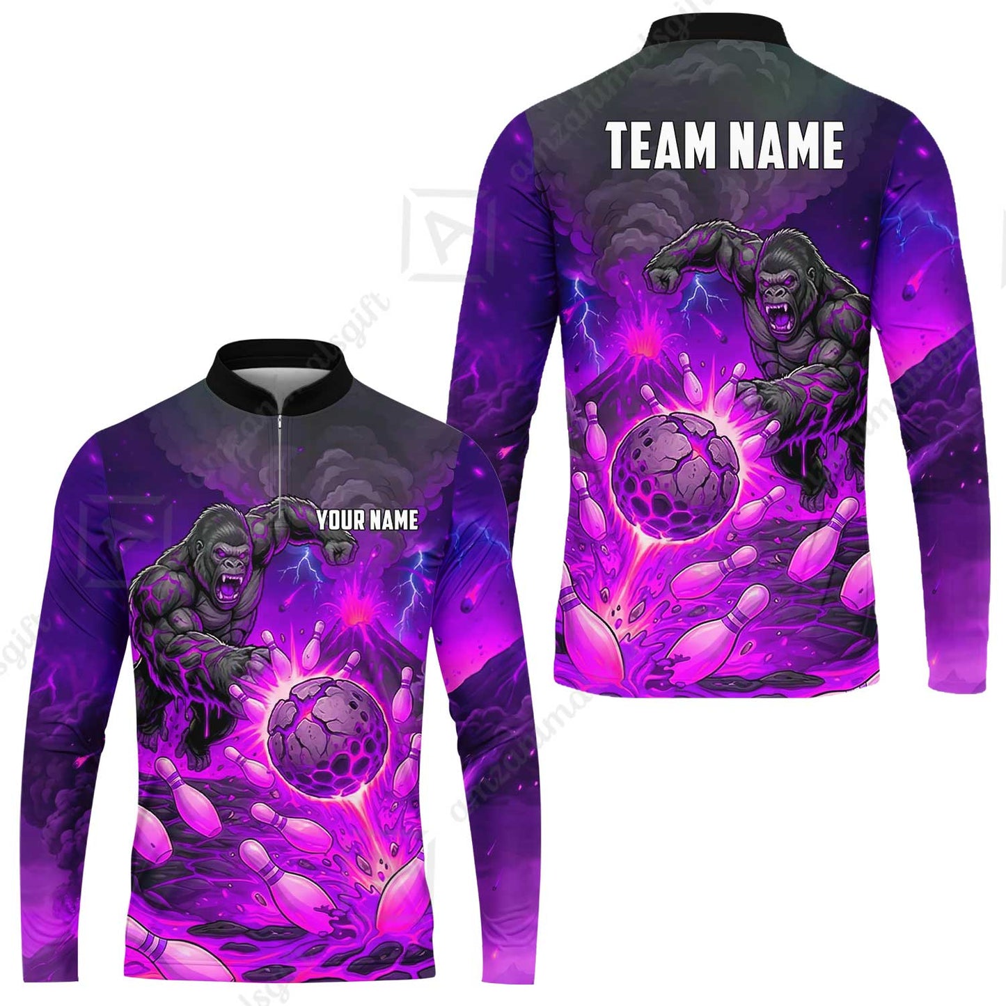 Custom Bowling Jersey Polo Shirt, Fierce Gorilla Strike Bowling, Custom Bowling Jersey Team Shirt For Players With Name & Team Name