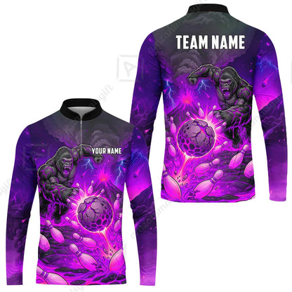 Custom Bowling Jersey Polo Shirt, Fierce Gorilla Strike Bowling, Custom Bowling Jersey Team Shirt For Players With Name & Team Name
