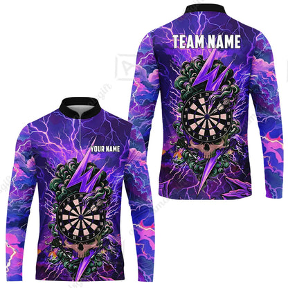 Custom Darts Team Jersey, Personalized Lightning Skull Dart Polo Shirt For Players With Name & Team Name