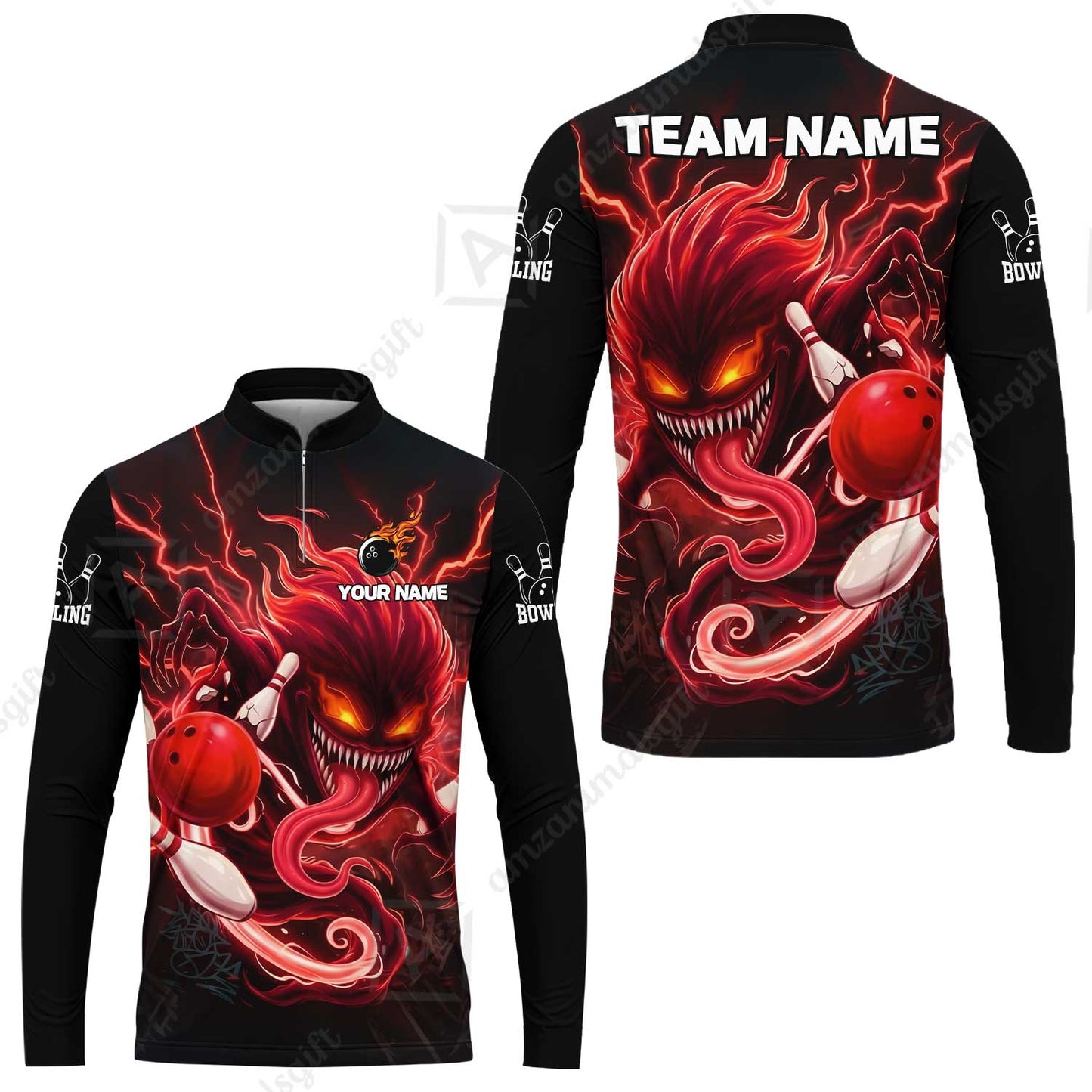 Customized Bowling Jerseys Polo Shirt, Evil Bowling Monster-Dark Bowling Spirit, Uniform Bowling - Personalized Name And Team Name