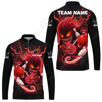 Customized Bowling Jerseys Polo Shirt, Evil Bowling Monster-Dark Bowling Spirit, Uniform Bowling - Personalized Name And Team Name