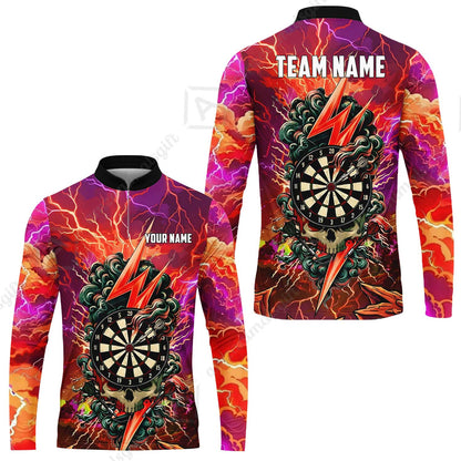 Custom Darts Team Jersey, Personalized Lightning Skull Dart Polo Shirt For Players With Name & Team Name