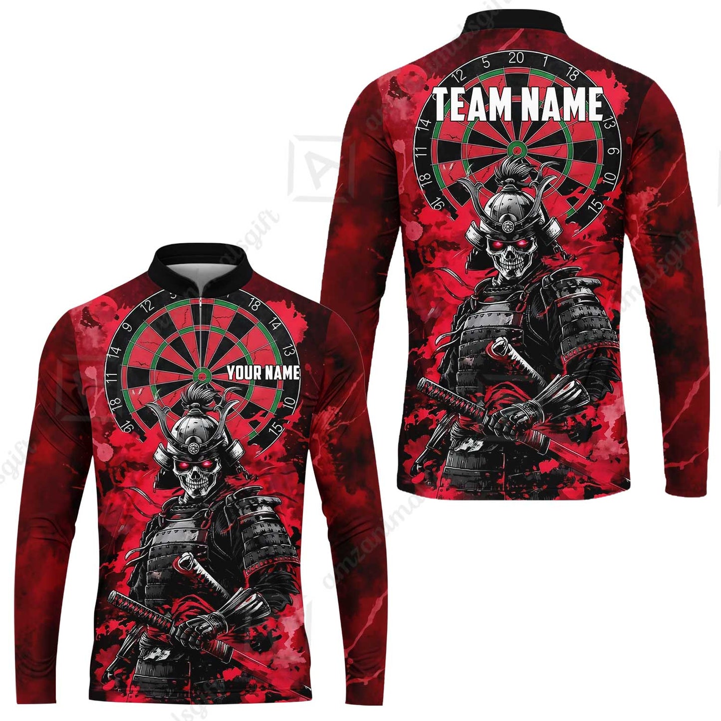 Custom Darts Team Jersey, Personalized Skull Samurai Dartboard Dart Polo Shirt For Players With Name & Team Name