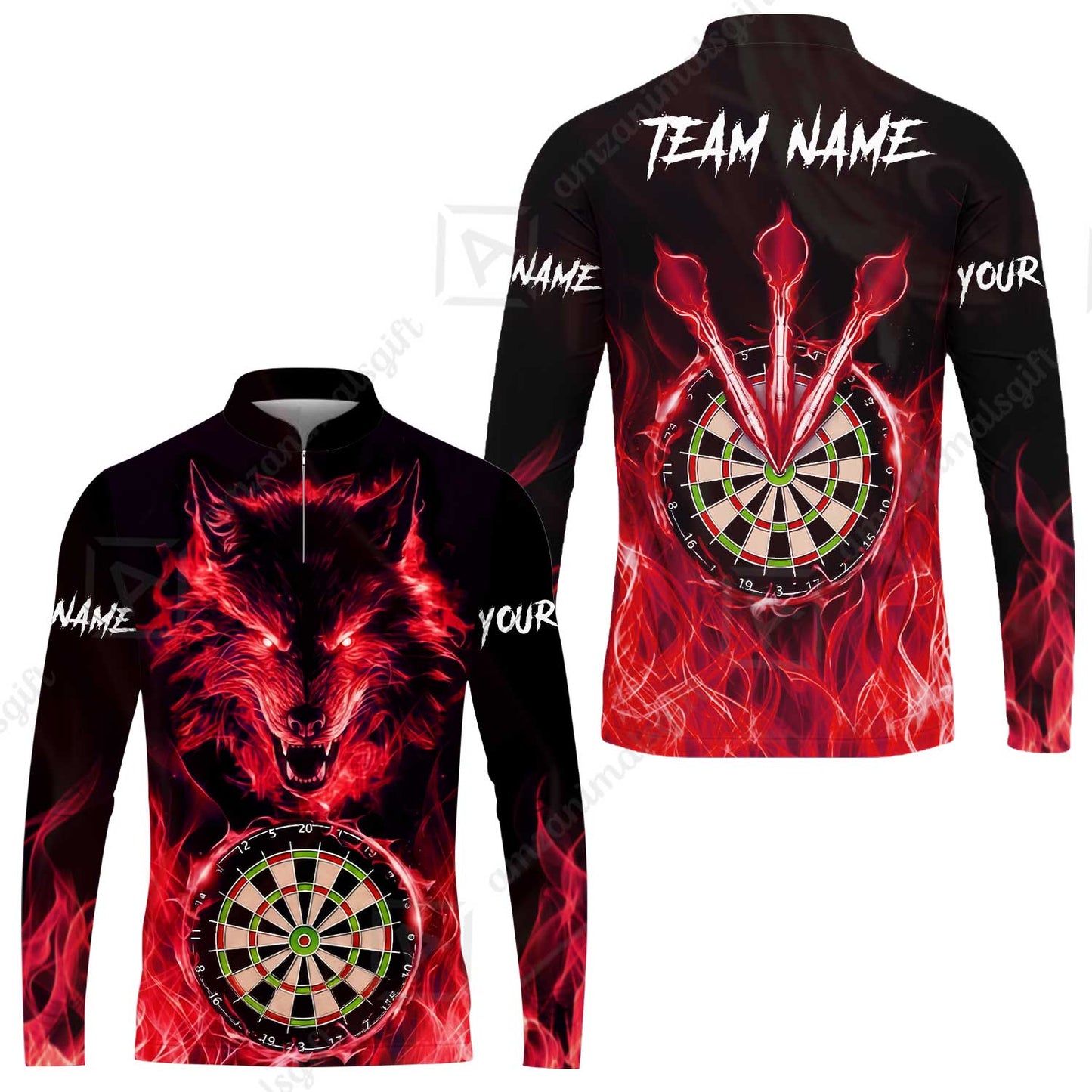 Custom Darts Jersey Polo Shirt, Dartboard Fierce Wolf Design, Uniform Dart - Personalized Name And Team Name