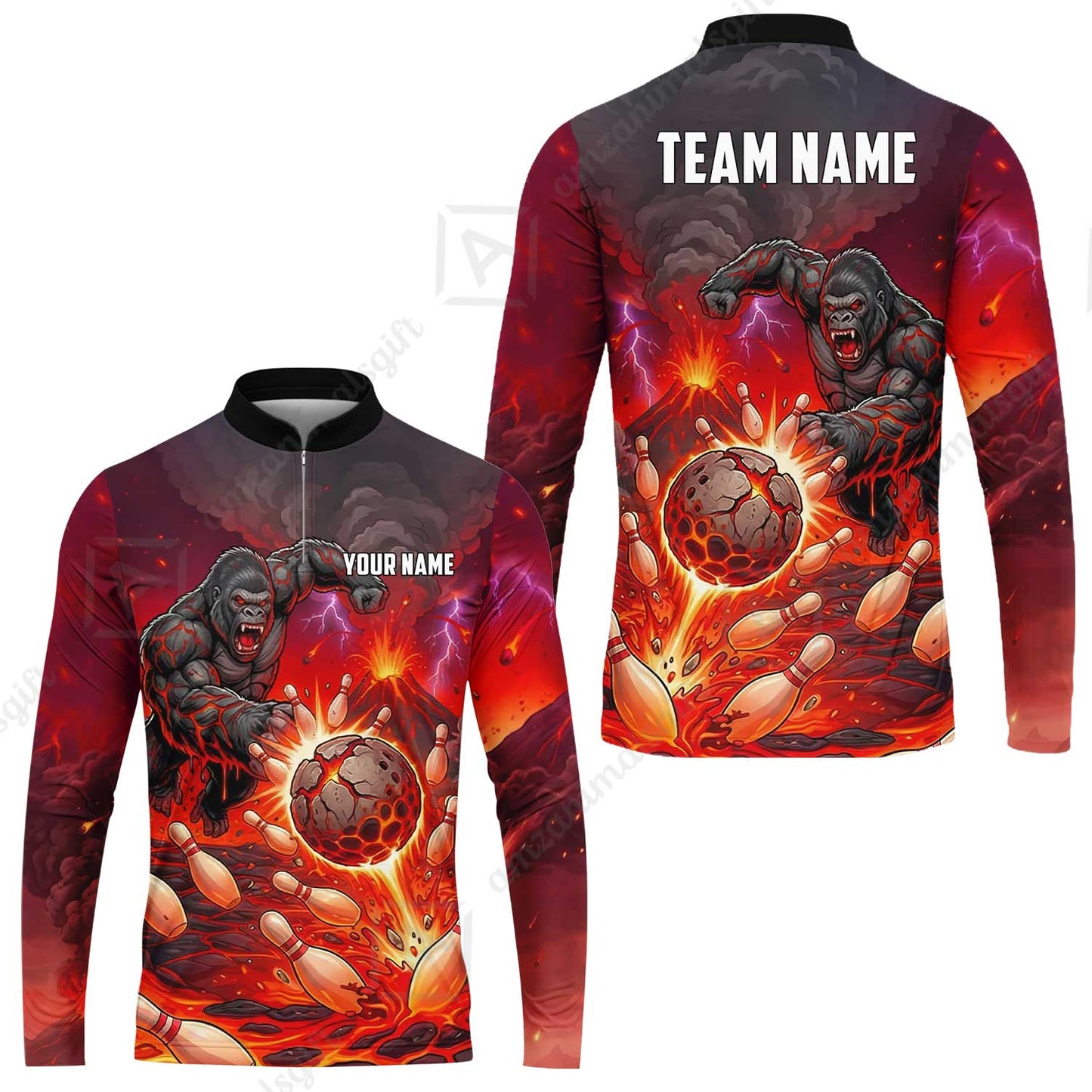 Custom Bowling Jersey Polo Shirt, Fierce Gorilla Strike Bowling, Custom Bowling Jersey Team Shirt For Players With Name & Team Name