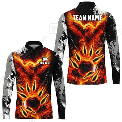 Custom Bowling Jersey Polo Shirt, Flaming Phoenix Bowling, Custom Bowling Jersey Team Shirt For Players With Name & Team Name