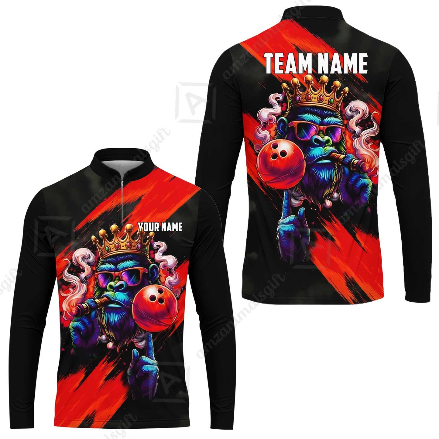 Custom Bowling Jersey Polo Shirt, Gorilla Boss King, Custom Bowling Jersey Team Shirt For Players With Name & Team Name