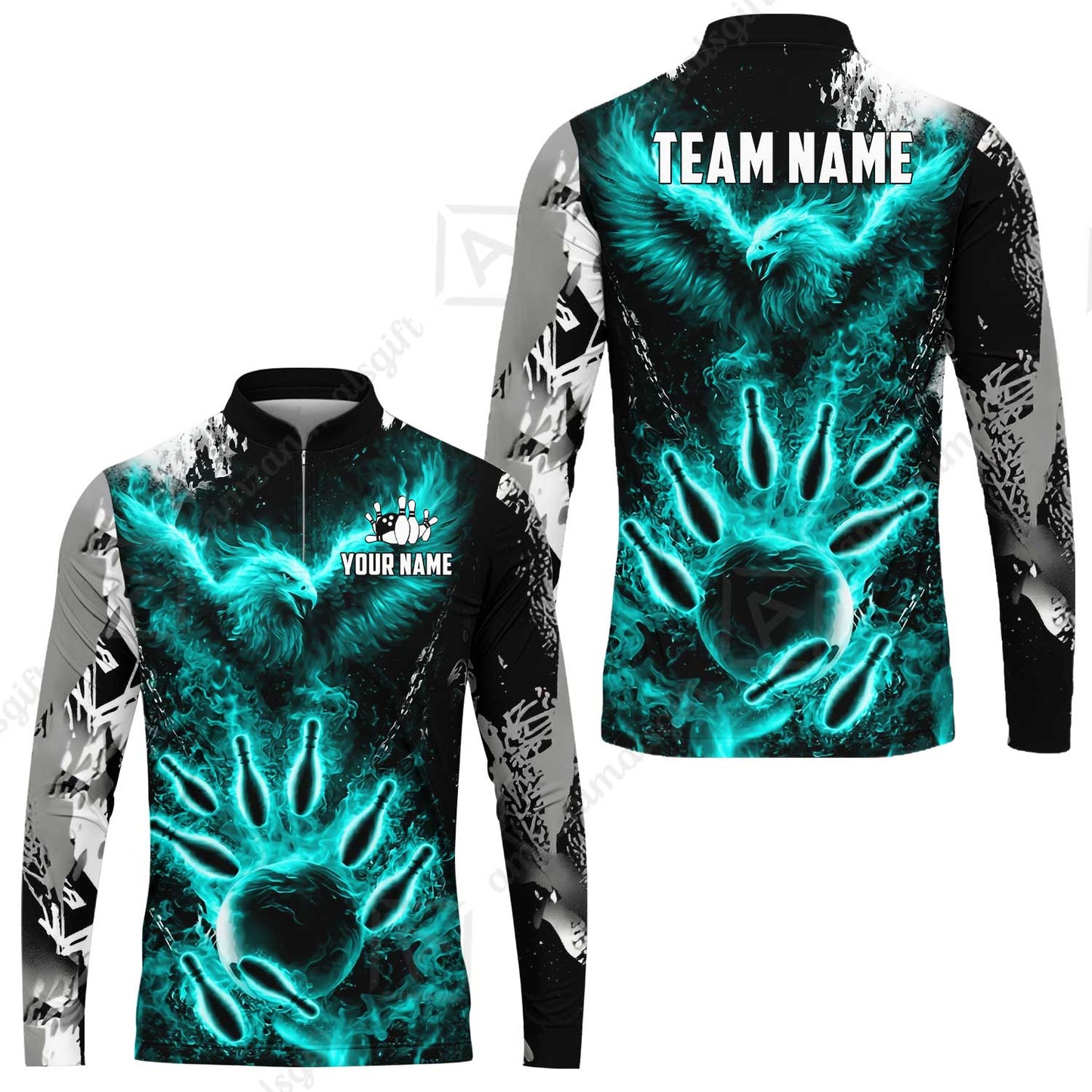 Custom Bowling Jersey Polo Shirt, Flaming Phoenix Bowling, Custom Bowling Jersey Team Shirt For Players With Name & Team Name