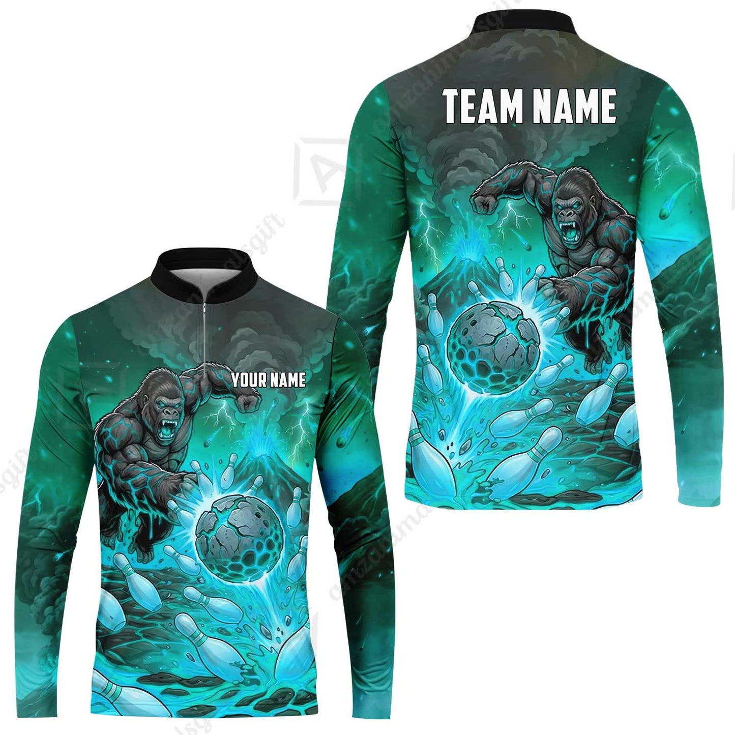 Custom Bowling Jersey Polo Shirt, Fierce Gorilla Strike Bowling, Custom Bowling Jersey Team Shirt For Players With Name & Team Name