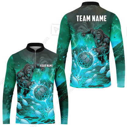 Custom Bowling Jersey Polo Shirt, Fierce Gorilla Strike Bowling, Custom Bowling Jersey Team Shirt For Players With Name & Team Name