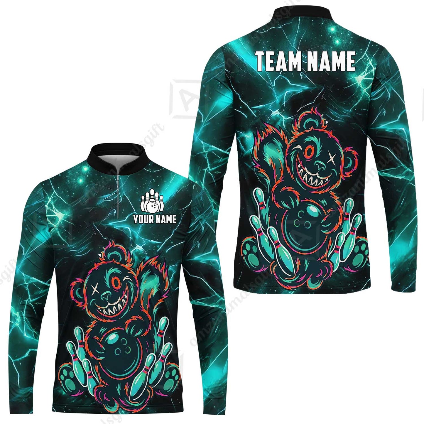 Custom Creepy Teddy Bowling Jersey Polo Shirt, Custom Creepy Teddy Bowling Jersey Team Shirt For Players With Name & Team Name