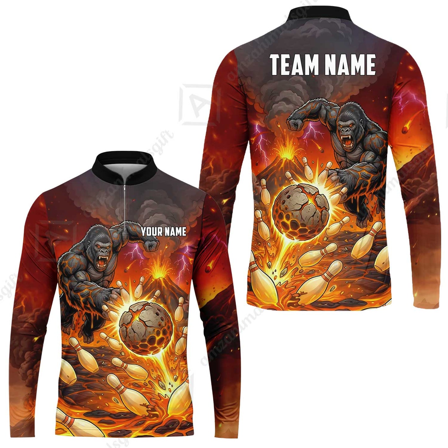Custom Bowling Jersey Polo Shirt, Fierce Gorilla Strike Bowling, Custom Bowling Jersey Team Shirt For Players With Name & Team Name