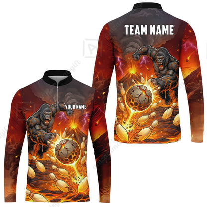 Custom Bowling Jersey Polo Shirt, Fierce Gorilla Strike Bowling, Custom Bowling Jersey Team Shirt For Players With Name & Team Name
