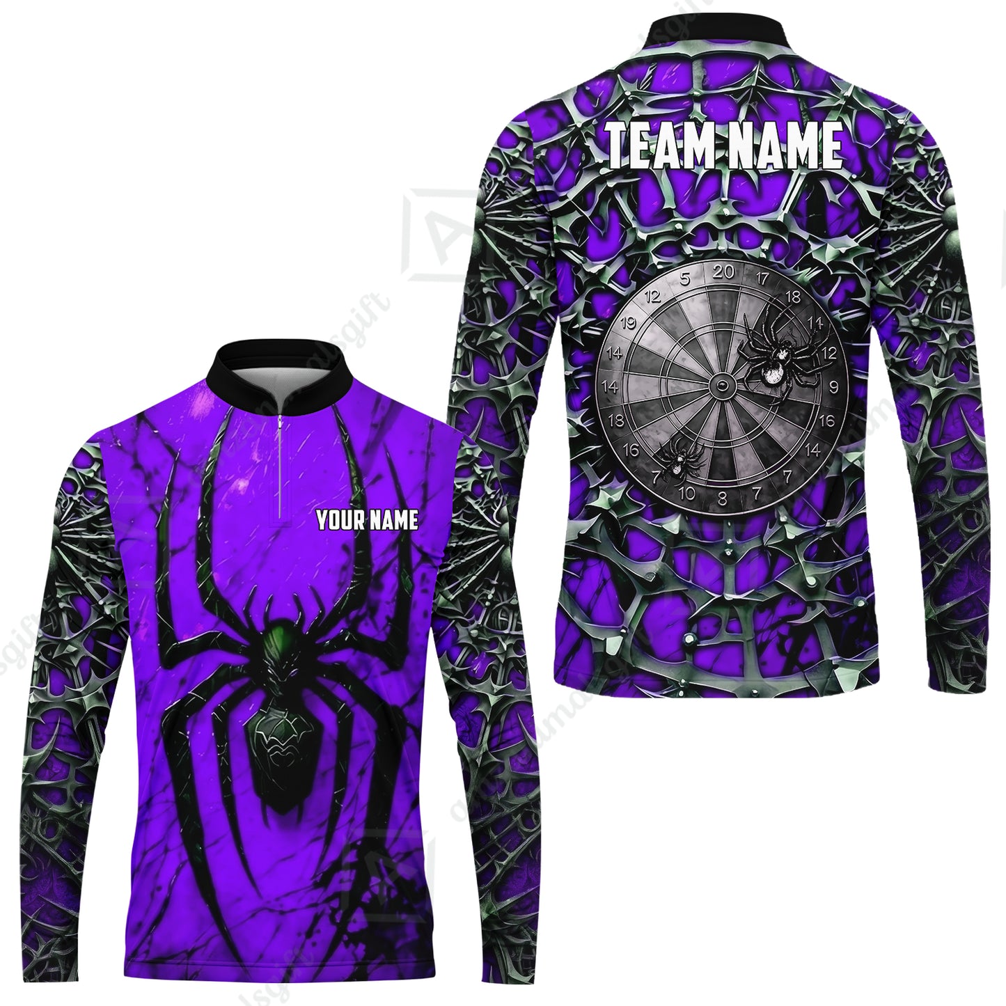 Custom Darts Jersey Polo Shirt, Gothic Widow Spiderweb, Custom Dart Jersey Team Shirt For Players With Name & Team Name