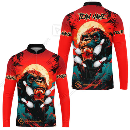 Custom Bowling Team Jerseys Polo Shirts, Bowling uniforms Godzilla KingKong Pattern Personalized Name And Team Name
