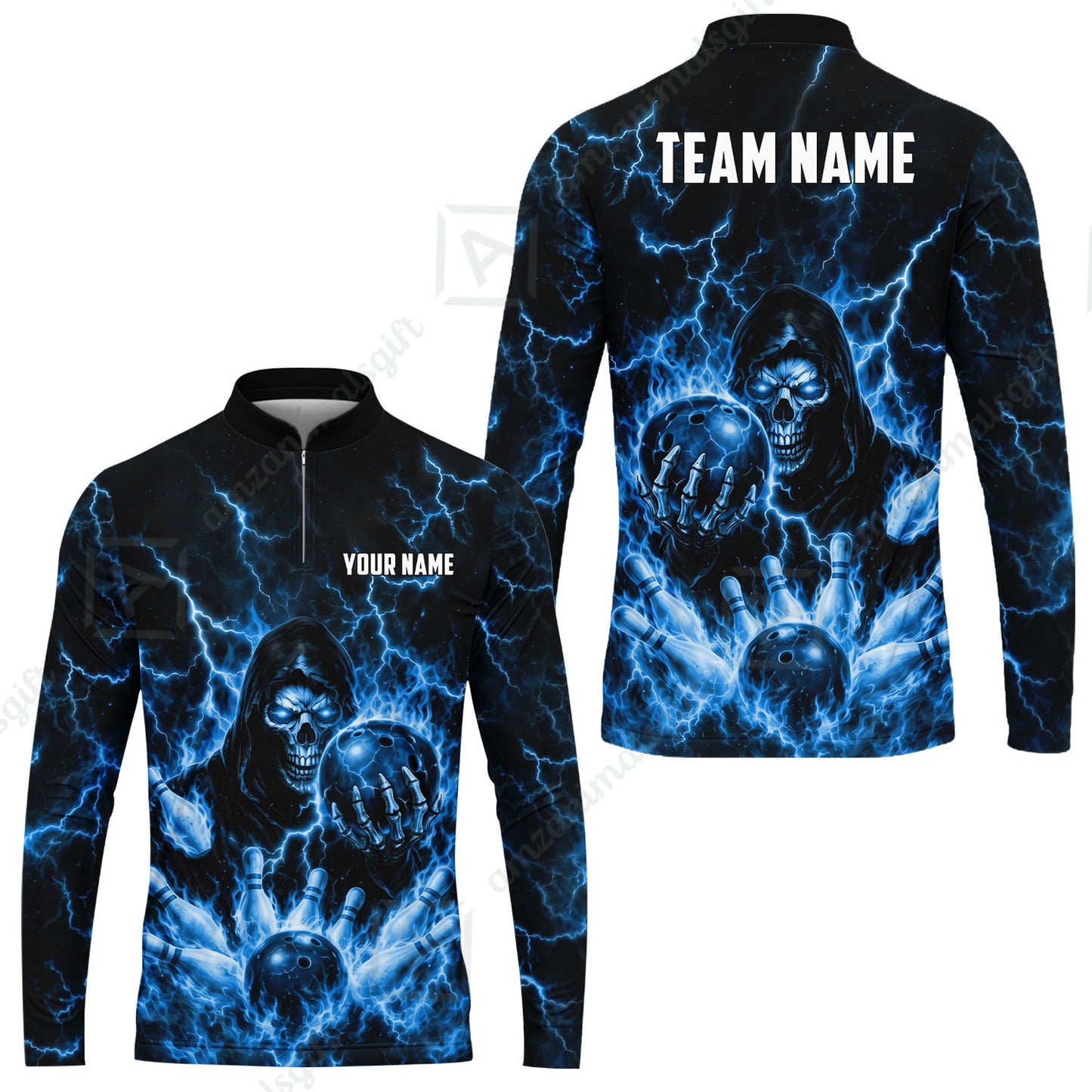 Custom Bowling Jersey Polo Shirt, Lightning Grim Reaper, Custom Bowling Jersey Team Shirt For Players With Name & Team Name