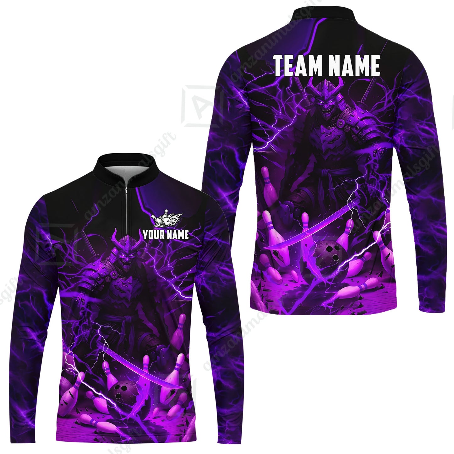 Custom Bowling Jersey Polo Shirt, Fiery Samurai Strike, Custom Bowling Jersey Team Shirt For Players With Name & Team Name