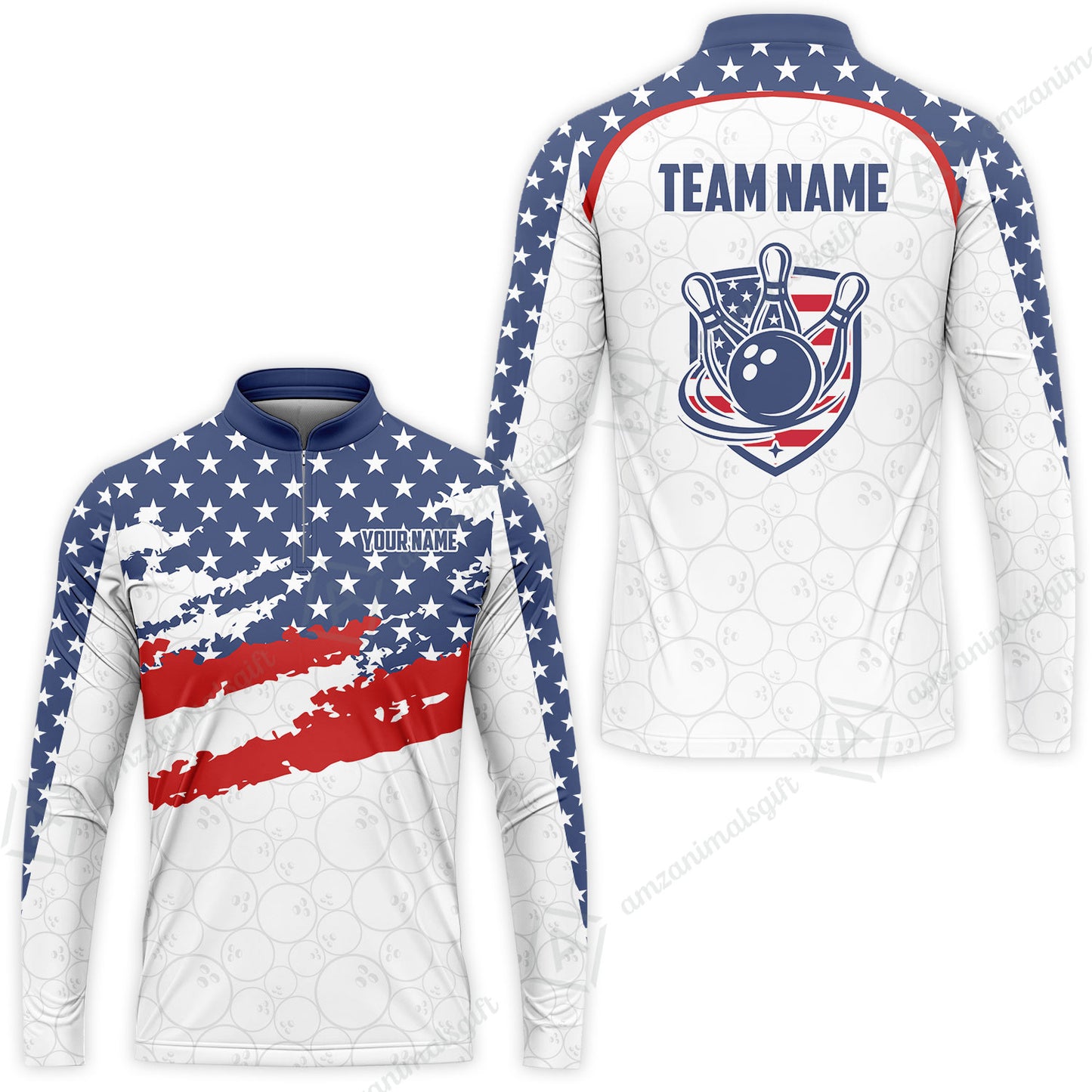 Custom Bowling Jersey Polo Shirt, America Star Flag Bowling, Custom Bowling Jersey Team Shirt For Players With Name & Team Name