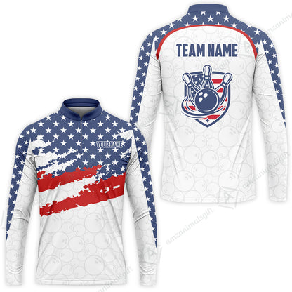Custom Bowling Jersey Polo Shirt, America Star Flag Bowling, Custom Bowling Jersey Team Shirt For Players With Name & Team Name