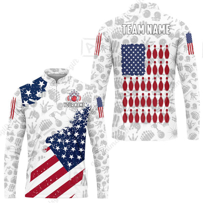 Custom Bowling Jersey Polo Shirt, Americana Patriotic Distressed Flag, Custom Bowling Jersey Team Shirt For Players With Name and Team Name