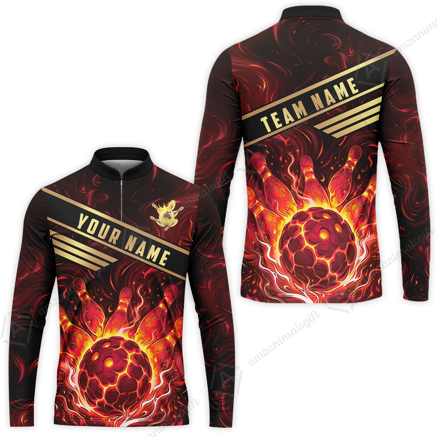 Custom Bowling Polo Shirt, Glowing Bowling Ball and Pins Custom Bowling Polo Team Shirt For Players With Name & Team Name