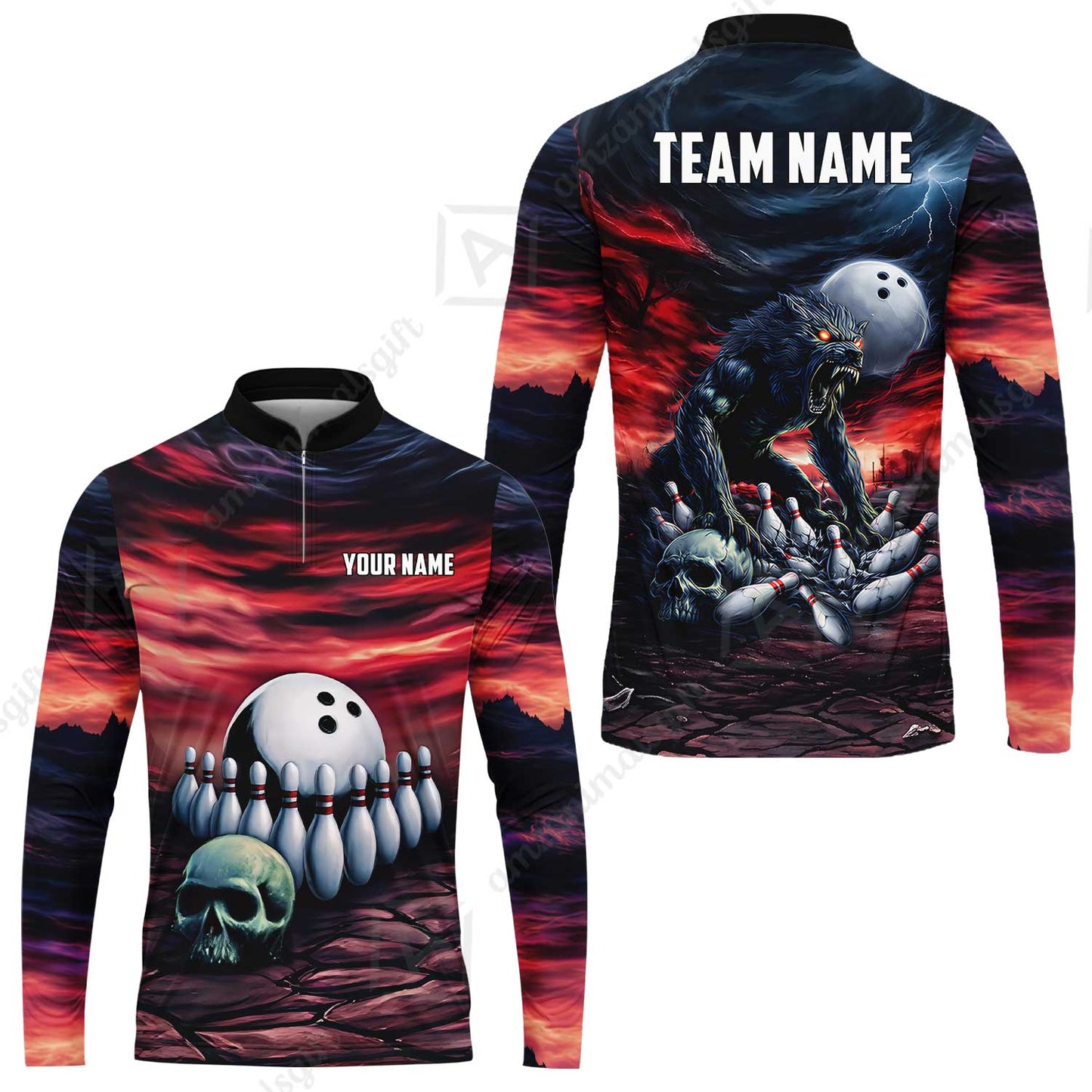 Custom Full Moon Werewolf Bowling Jersey Polo Shirt, Custom Full Moon Werewolf Bowling Jersey Team Shirt For Players With Name & Team Name