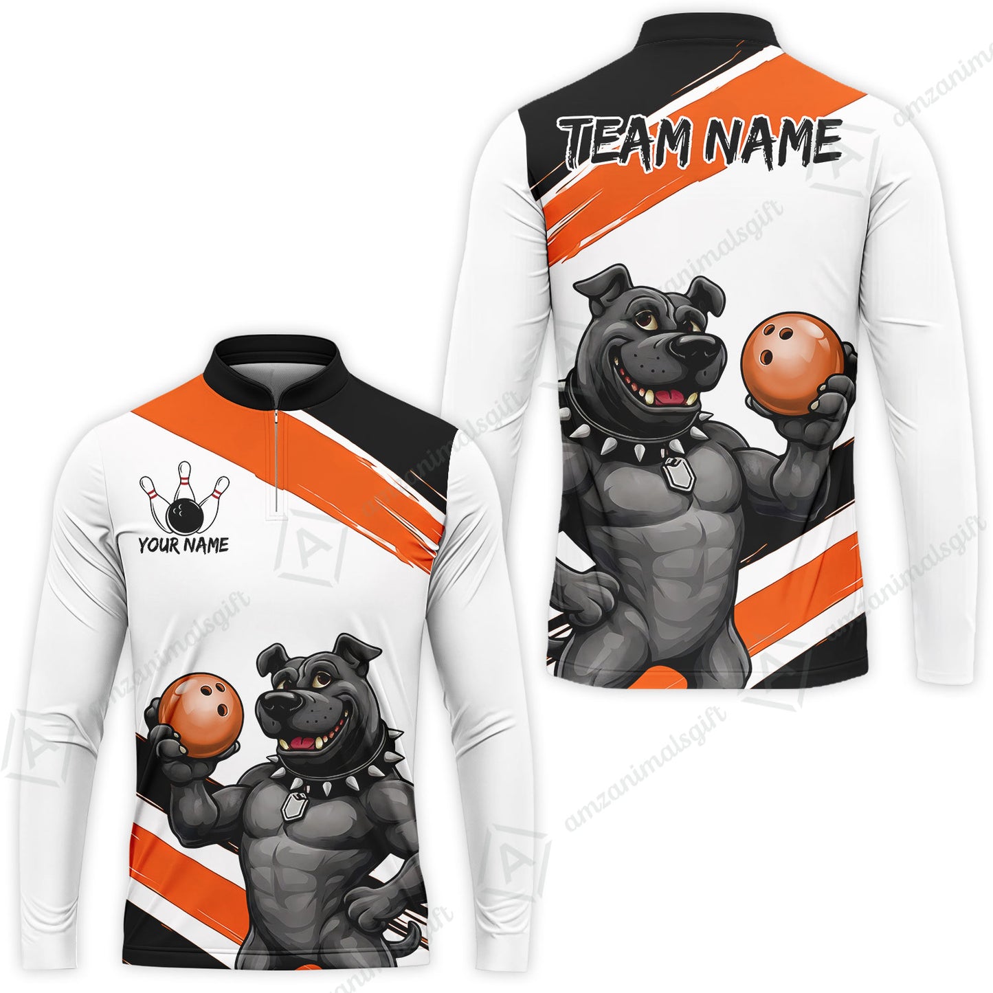 Custom Bowling Jersey Polo Shirt, Pitbull Hold Bowling Ball, Custom Bowling Jersey Team Shirt For Players With Name & Team Name