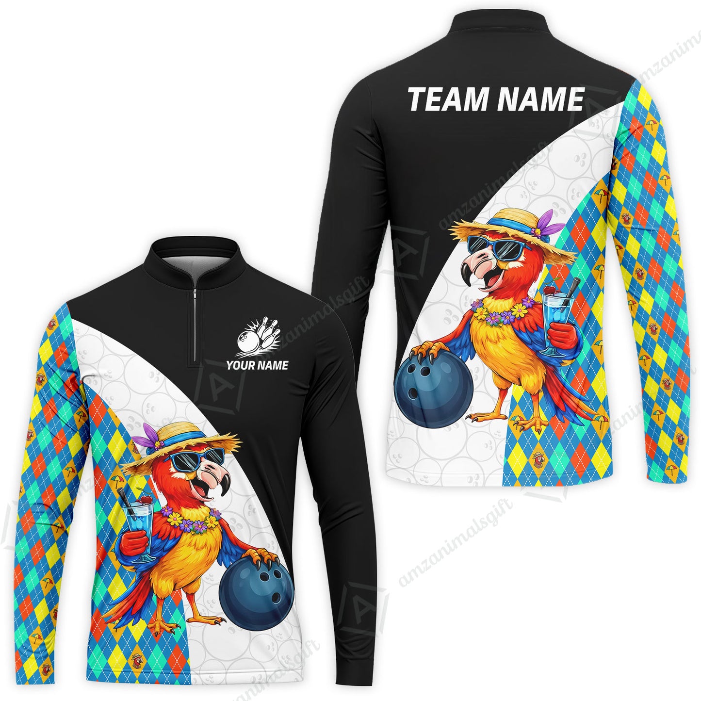 Custom Bowling Jersey Polo Shirt, Tropical Parrot Beach Party, Custom Bowling Jersey Team Shirt For Players With Name and Team Name