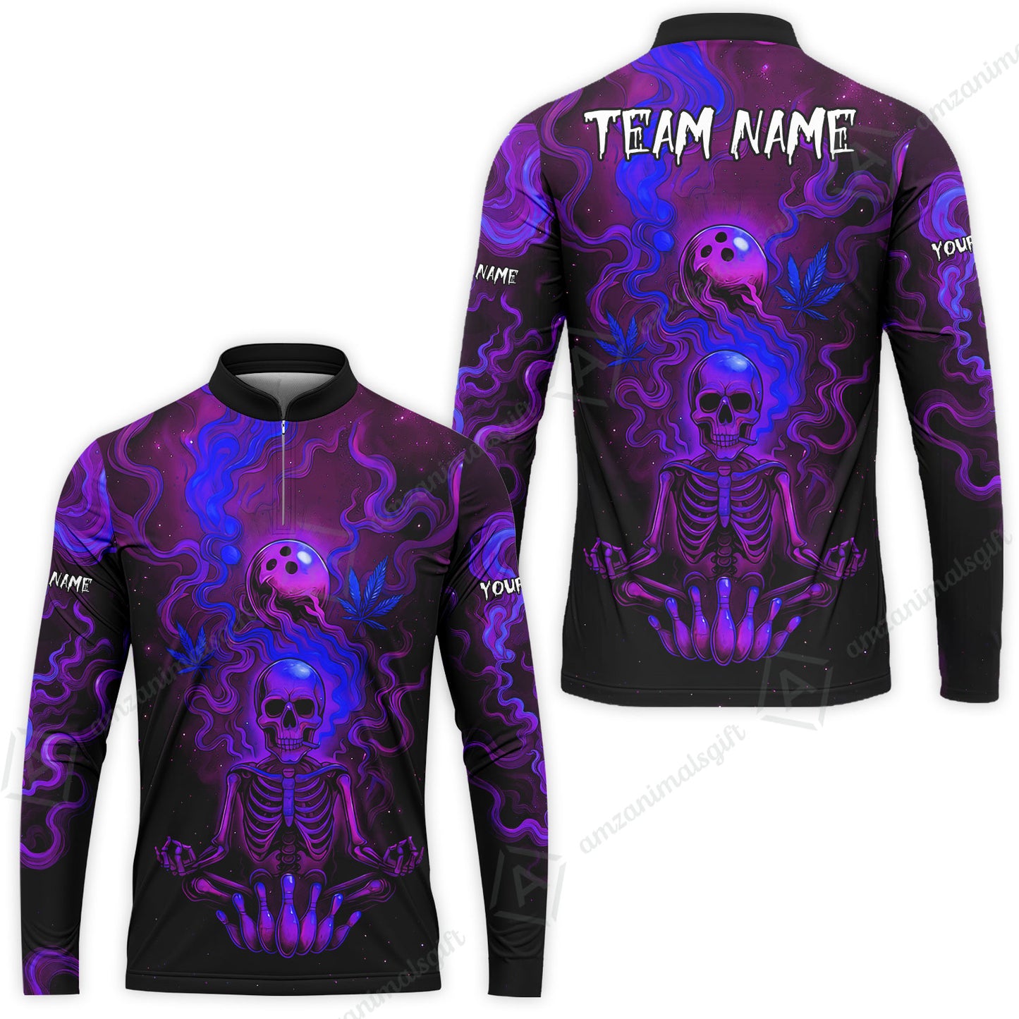 Custom Bowling Team Unisex Polo Shirt, Neon Skull CNB Bowling Custom Shirt Featuring Personalized Name and Team Name