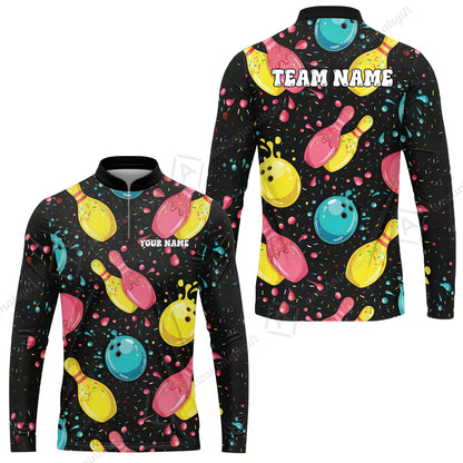Customized Bowling Unisex Polo Shirt, Funny Colorful Donuts Bowling Pins and Ball, Personalized Name And Team Name