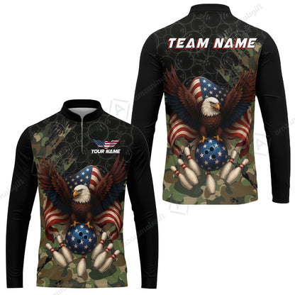 Custom Bowling Jersey Polo Shirt, Forest Camo Patriotic Bowling, Custom Bowling Jersey Team Shirt For Players With Name & Team Name