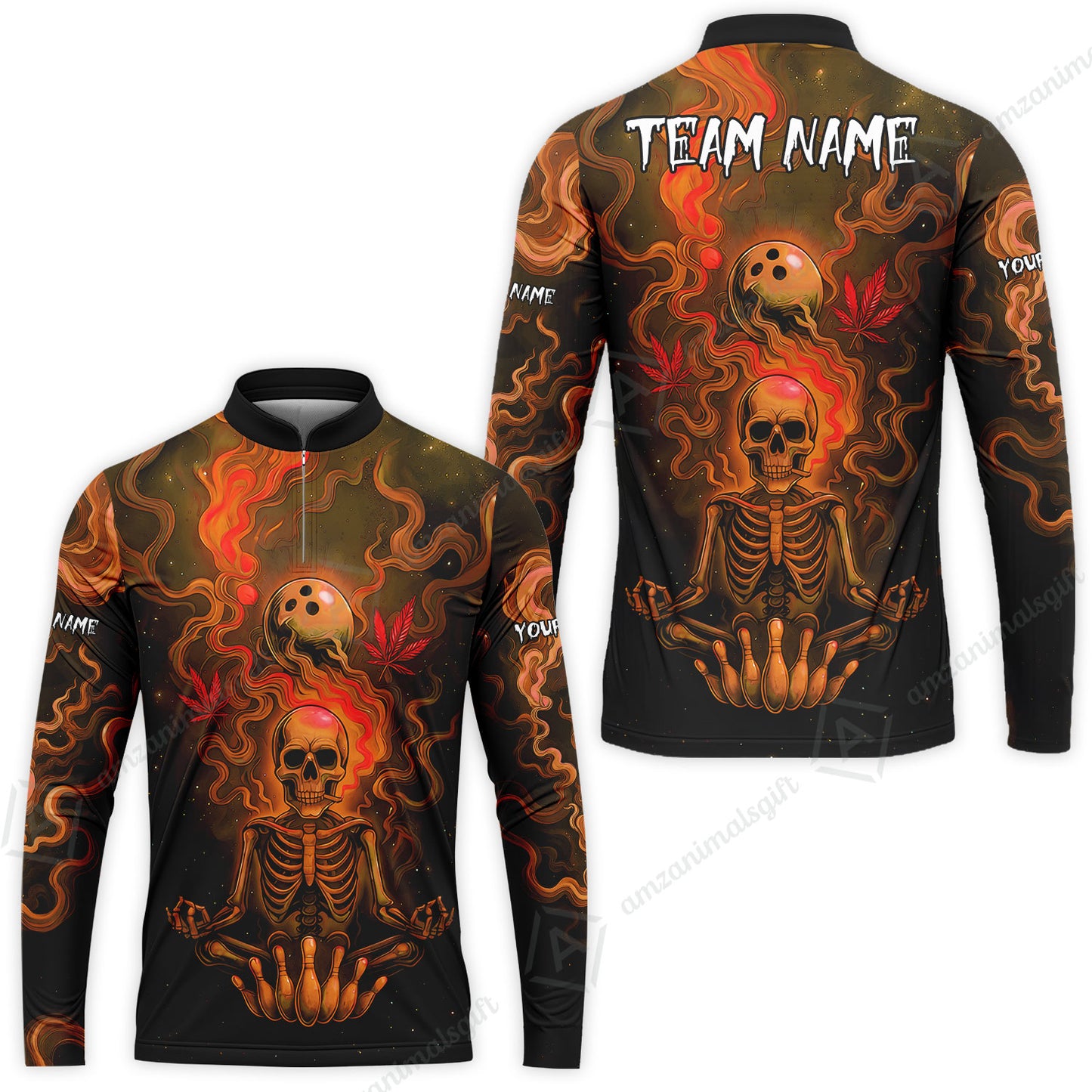 Custom Bowling Team Unisex Polo Shirt, Neon Skull CNB Bowling Custom Shirt Featuring Personalized Name and Team Name