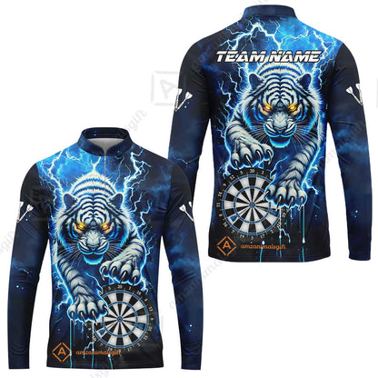 Custom Darts Team Jersey, Thunder Lightning Tiger Darts Jersey Polo Quarter-Zip Shirts, Custom Name And Team Name Darts Uniforms Jersey