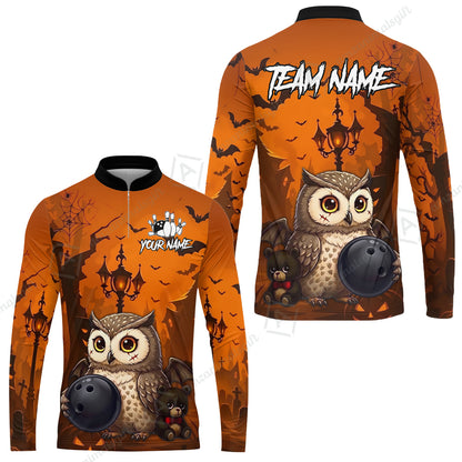 Custom Bowling Jersey Polo Shirt, Owl In Halloween, Personalized Name And Team Name