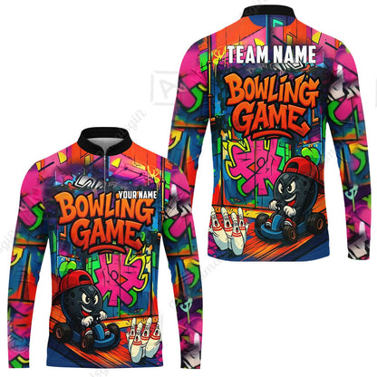 Custom Bowling Jersey Polo Shirt, Street Graffiti Go Kart Ball, Custom Bowling Jersey Team Shirt For Players With Name and Team Name