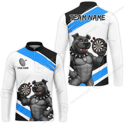 Custom Darts Jersey Polo Shirt, Pitbull Hold Dart Board, Custom Dart Jersey Team Shirt For Players With Name & Team Name