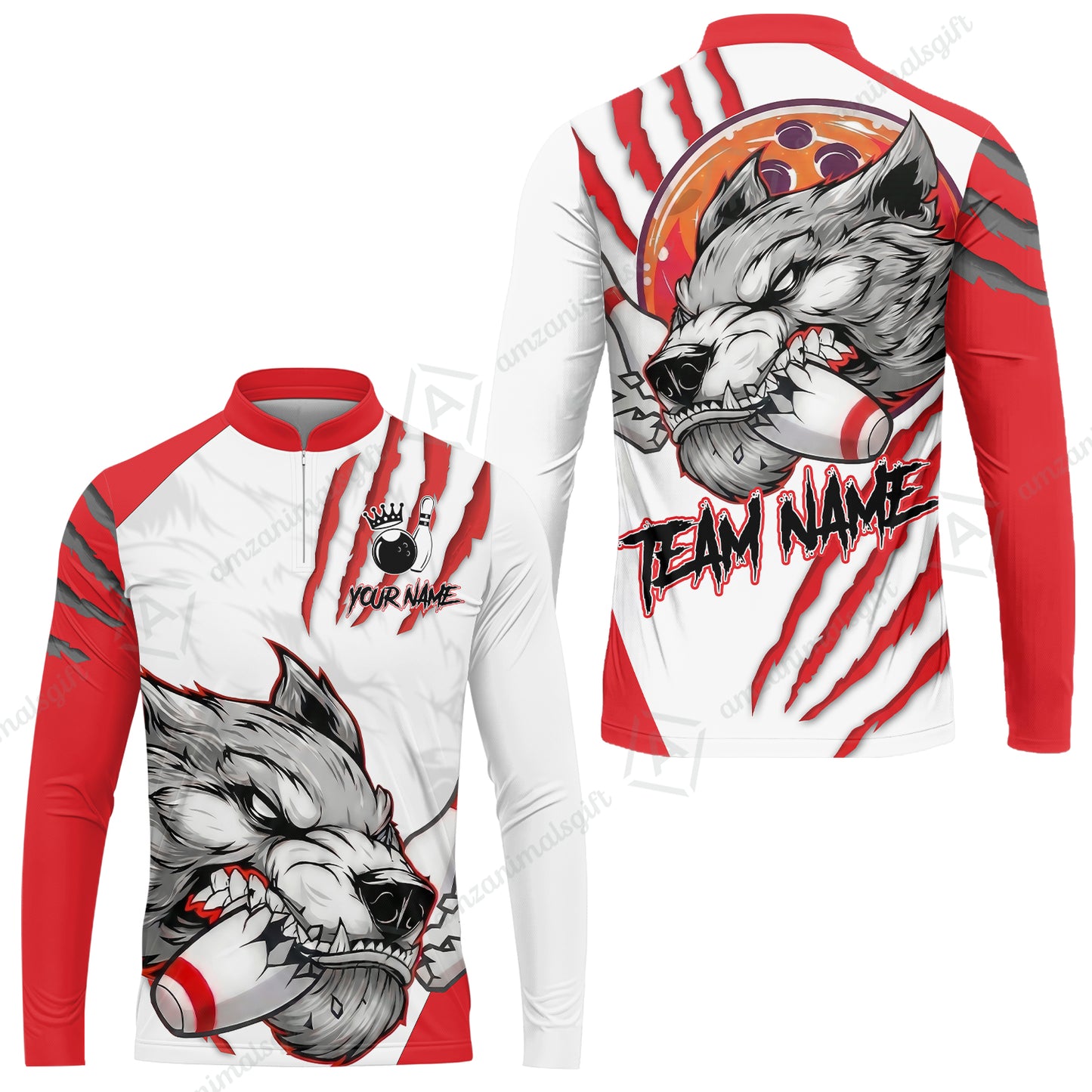 Customized Bowling Jerseys, Fierce Wolf Artwork Scratch, Uniform Bowling - Personalized Name And Team Name
