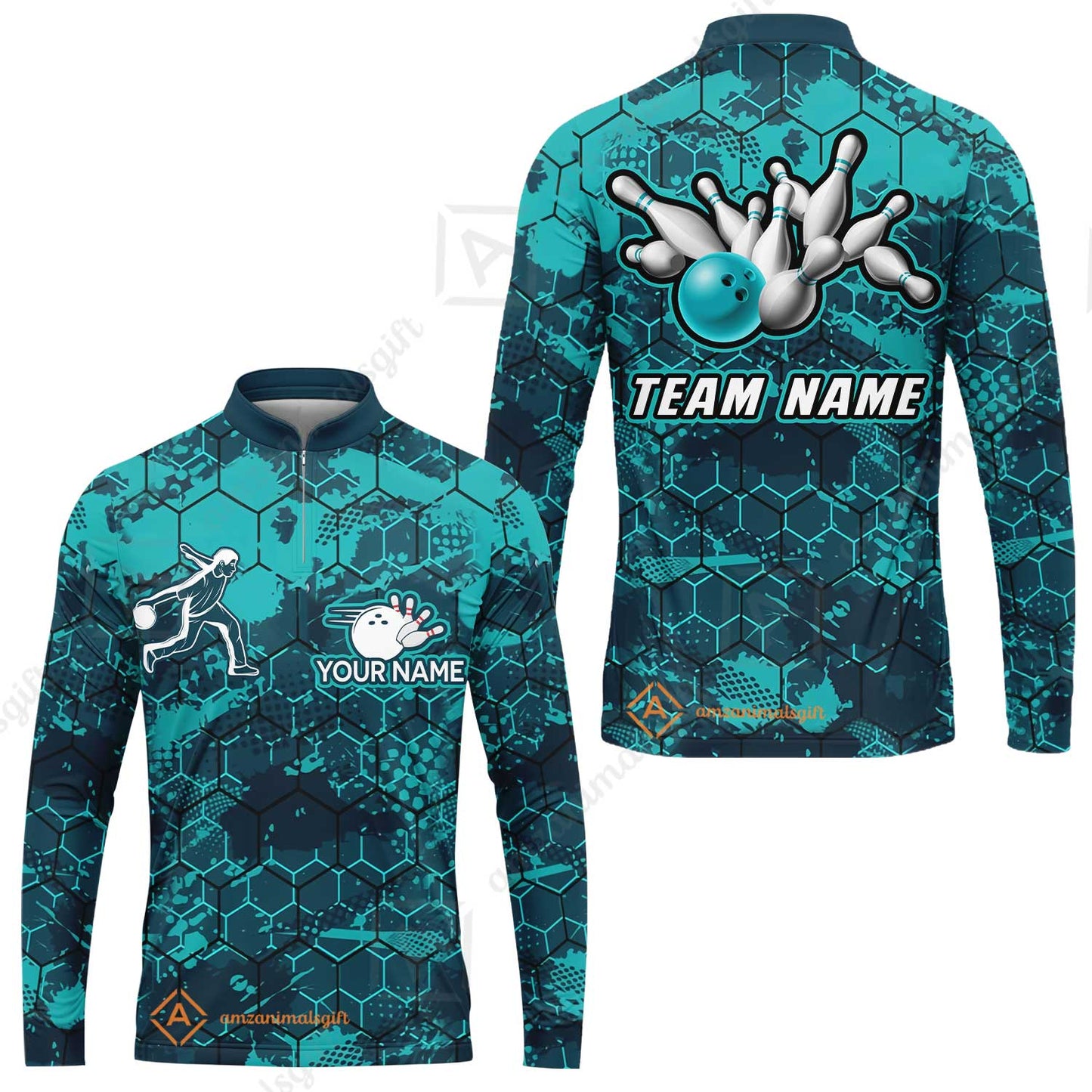 Custom Turquoise Bowling Team Jersey Shirts, Bowling Team Uniforms Jerseys, Personalized Name And Team Name