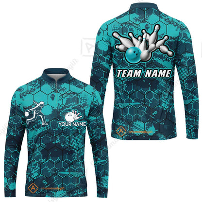 Custom Turquoise Bowling Team Jersey Shirts, Bowling Team Uniforms Jerseys, Personalized Name And Team Name