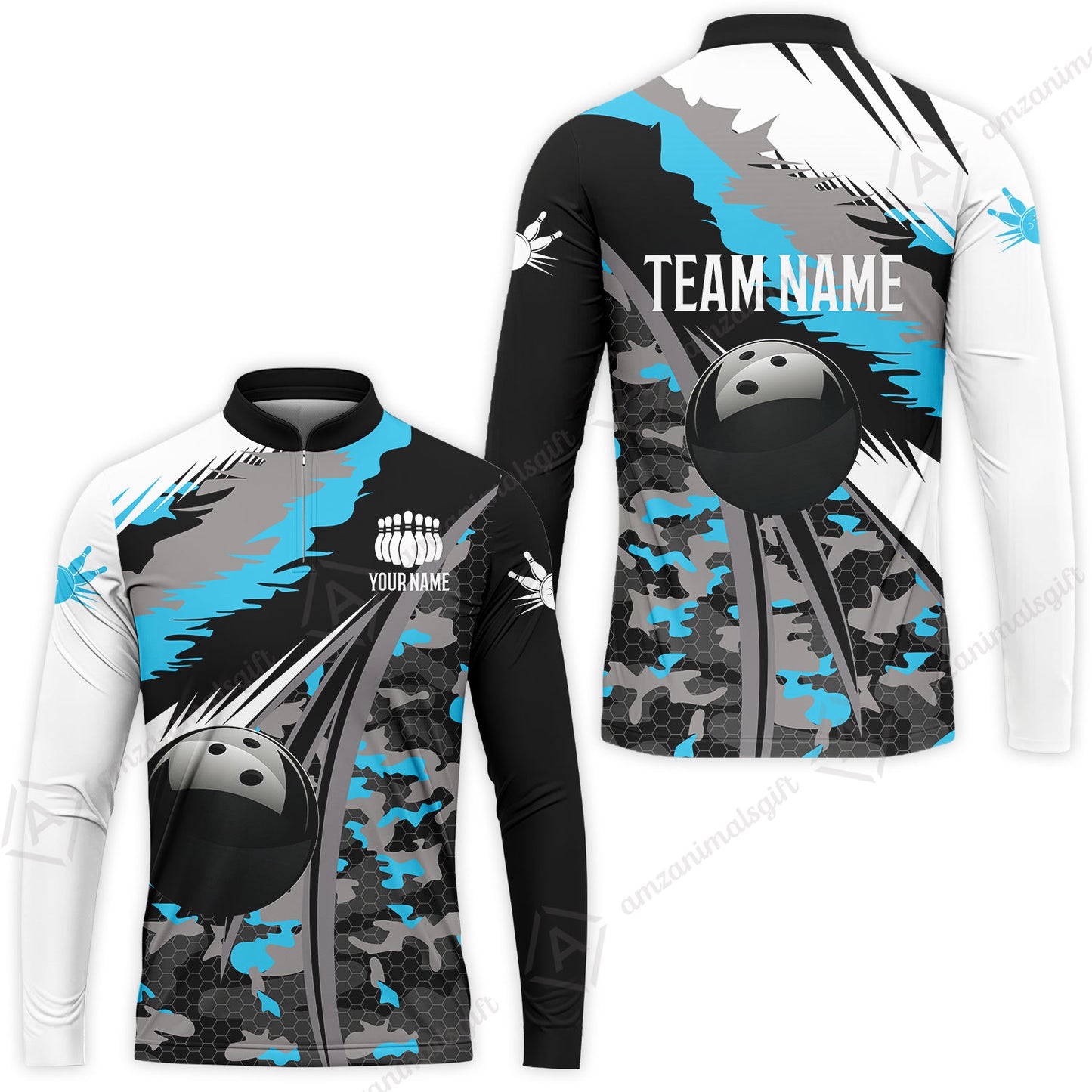 Custom Bowling Team Jersey, Personalized Long Sleeve Jersey Shirt Camo Bowling Shirt with Name & Team Name