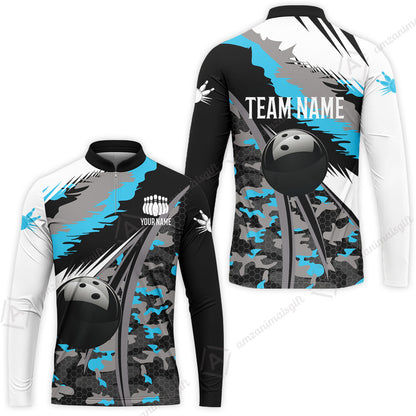 Custom Bowling Team Jersey, Personalized Long Sleeve Jersey Shirt Camo Bowling Shirt with Name & Team Name