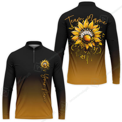 Custom Bowling Jersey Polo Shirt, Sunflower Bowling Pin Gradient Background, Custom Bowling Jersey Team Shirt For Players With Name and Team Name