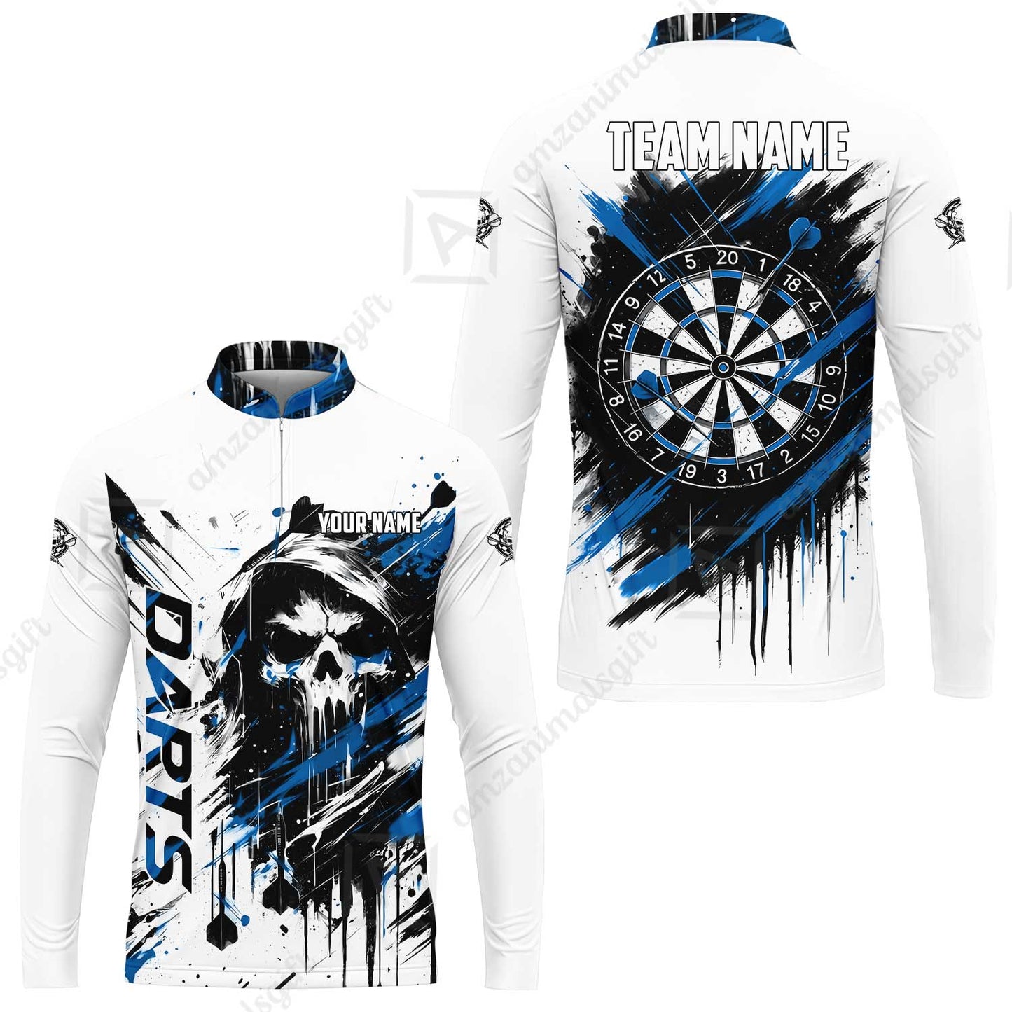 Custom Darts Jersey Polo Shirt, Grim Reaper Sketch Splatter, Custom Dart Jersey Team Shirt For Players With Name & Team Name