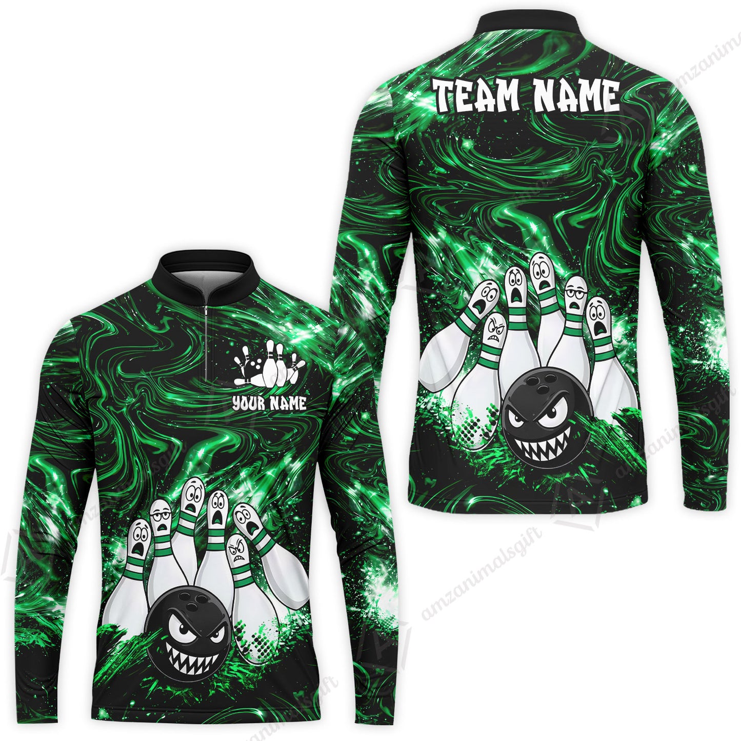 Customized Bowling Unisex Polo Shirt, Bowling Angry Ball VS Screaming Pins, Personalized Name And Team Name