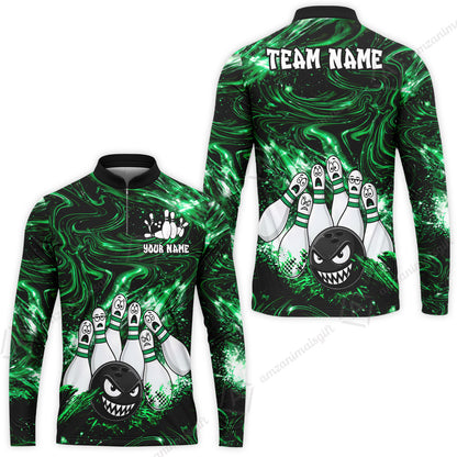 Customized Bowling Unisex Polo Shirt, Bowling Angry Ball VS Screaming Pins, Personalized Name And Team Name