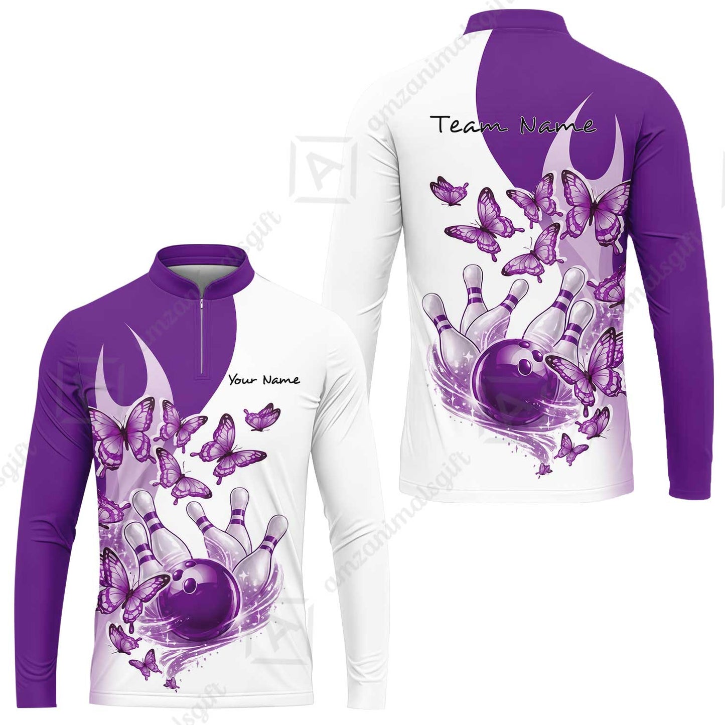 Custom Bowling Jersey Polo Shirt, Butterfly Strike, Personalized Name & Team Name