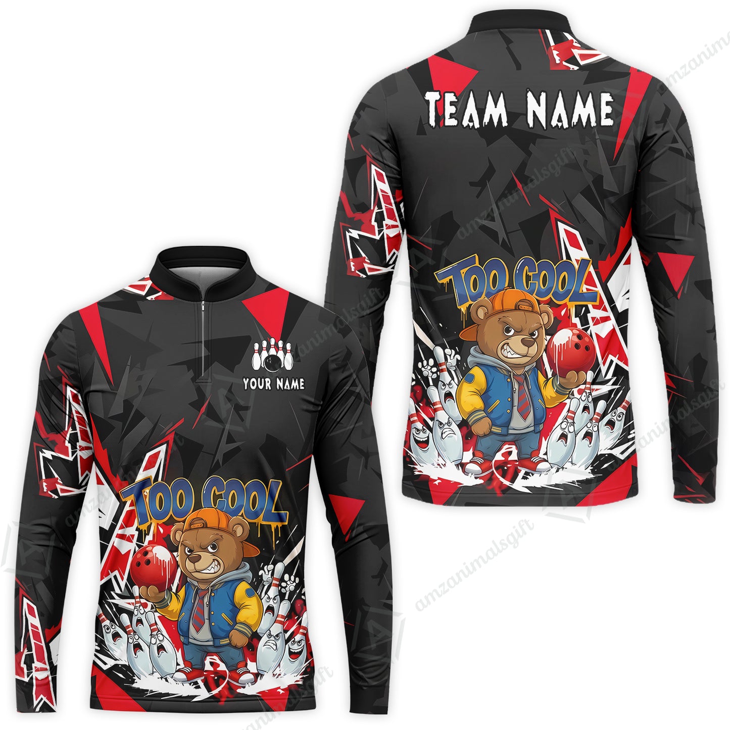 Custom Bowling Jersey Polo Shirt, Streetwear Style Bear Bowling, Custom Bowling Jersey Team Shirt For Players With Name & Team Name
