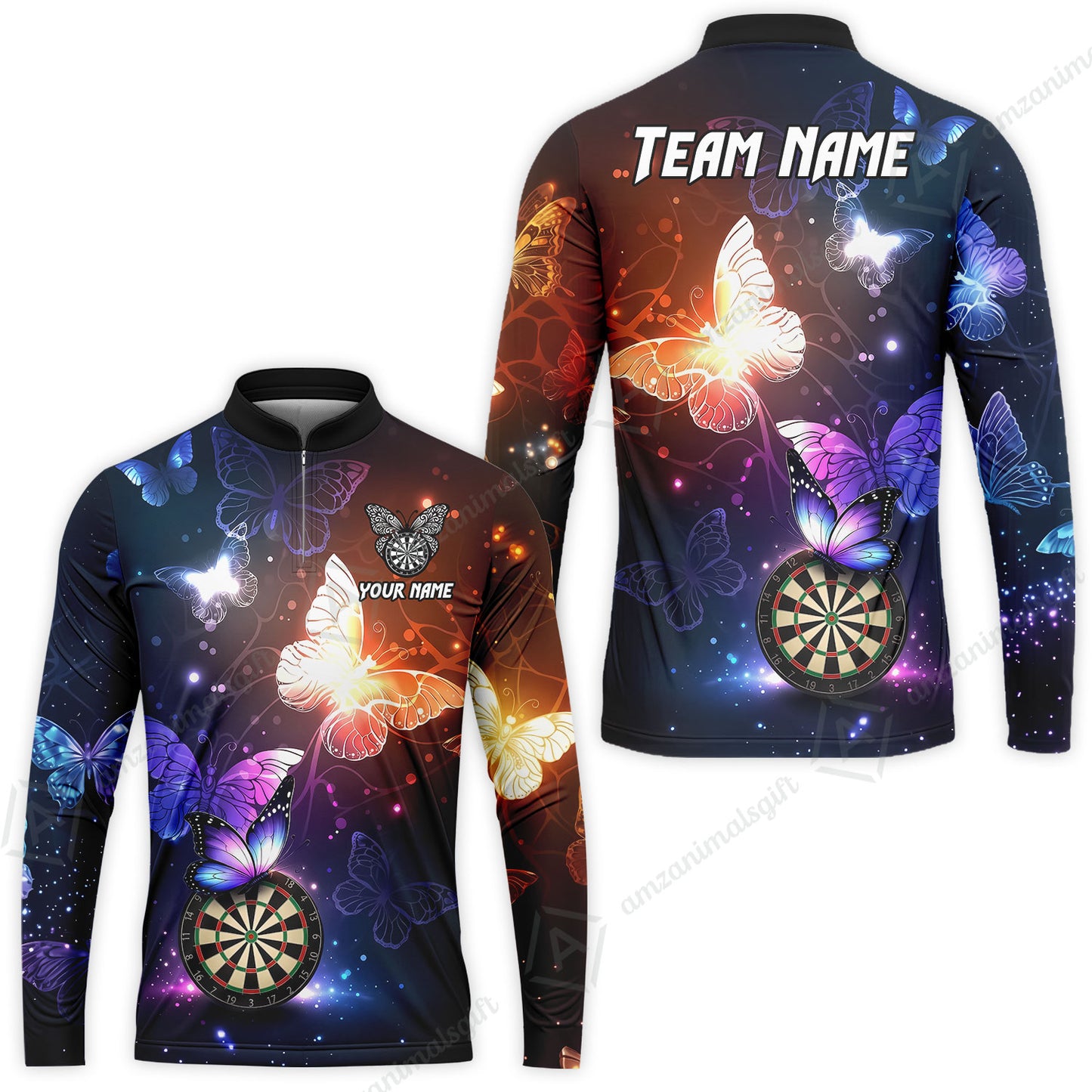 Custom Darts Jersey Polo Shirt, Butterfly Sparkle Darts, Custom Dart Jersey Team Shirt For Players With Name & Team Name